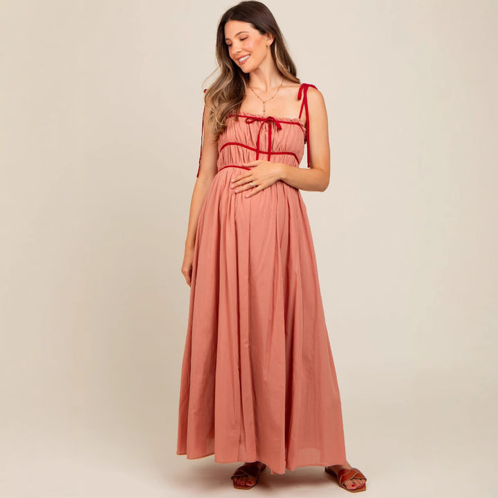 Damen Maxikleid mit verstellbaren Trägern und raffiniertem Rüschendesign Drune