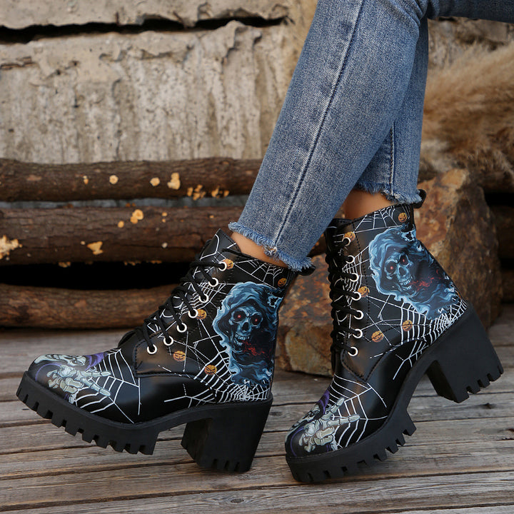 Damen Grafik Halloween Combat Boots mit Chunky Heel Drune