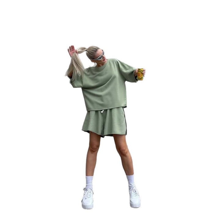 Damen lässiges Oberteil und Shorts Set mit übergroßem Schnitt und schneller Trocknung Drune