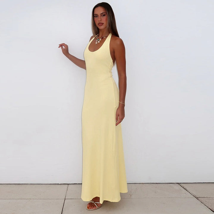 Damen Elegantes Maxikleid mit tiefem Rundhalsausschnitt und figurbetonter Passform Drune