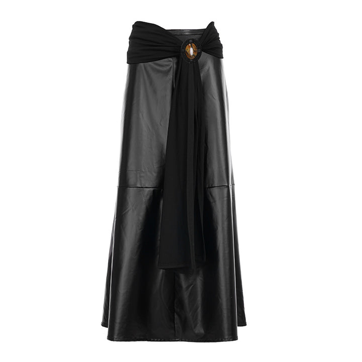 Damen eleganter Satin-Abendrock mit raffinierten Rüschen und Spitzenakzenten Drune