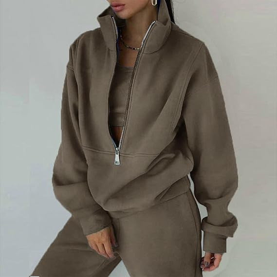 Damen kuscheliger Fleece-Pullover mit hohem Kragen und Reißverschluss Drune