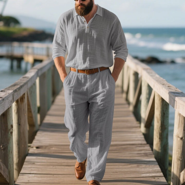 Herren eleganter Freizeit-Jumpsuit mit praktischen Taschen und stylischem Henley-Ausschnitt Drune