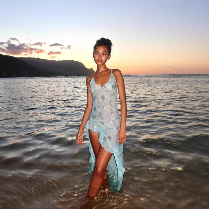 Damen Strandkleid mit transparentem Finish und asymmetrischem Saum Drune