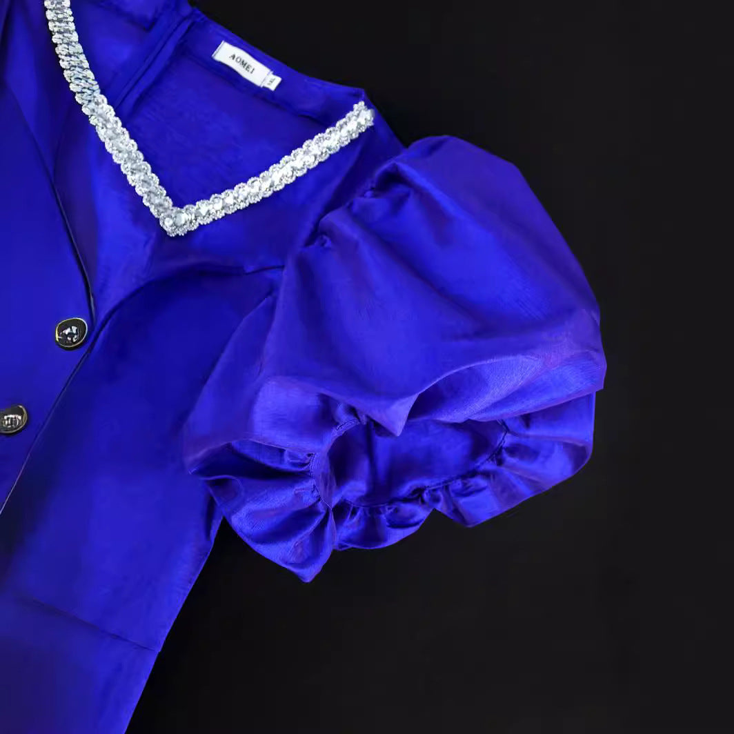 Damen Glamouröses Abendkleid mit voluminösen Puffärmeln und Fransen Saum Drune