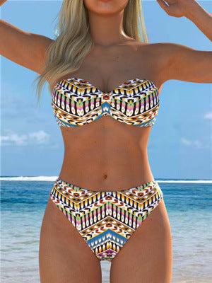 Damen Bandeau-Bikini mit stylischem Ethno-Muster und hohem Taillenschnitt Drune