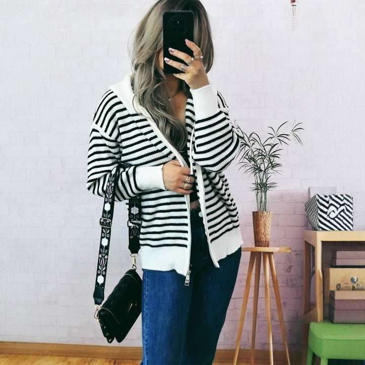 Damen Sportlicher Hoodie mit Streifenmuster und lässigem Schnitt Drune