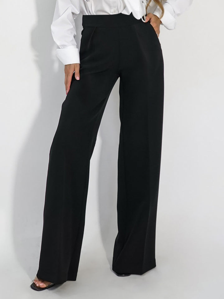 Damen Hoch taillierte Stoffhose mit weitem Bein und edler Verarbeitung Drune