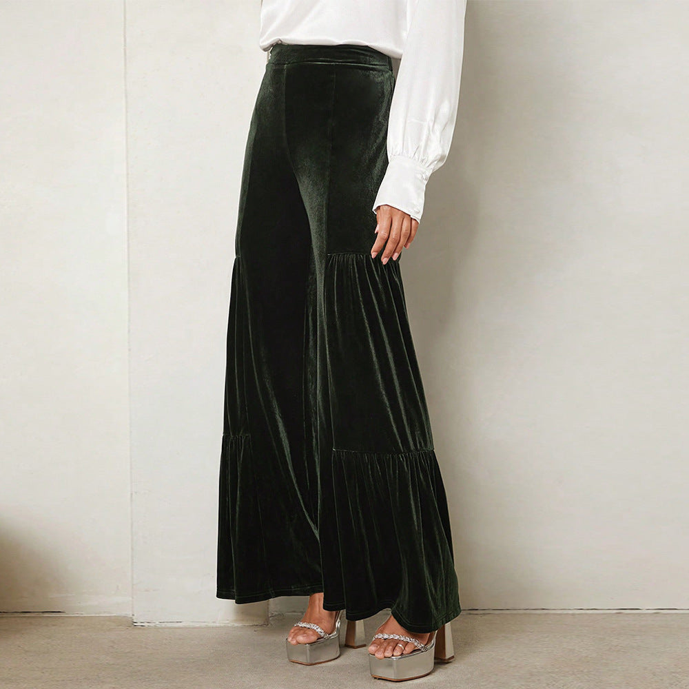 Damen Weite Velours-Hose mit Rüschendetails Drune