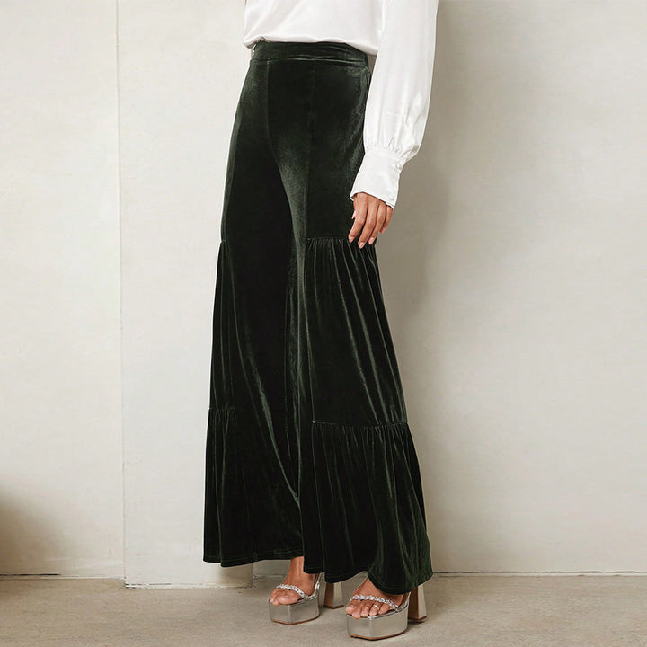 Damen Weite Velours-Hose mit Rüschendetails Drune