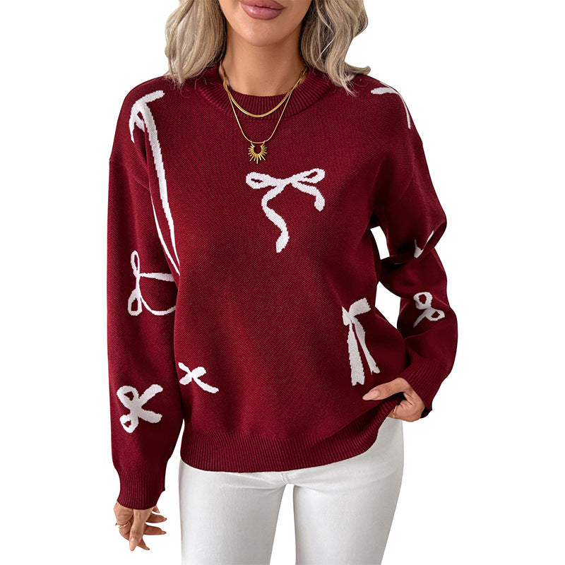 Damen lässiger Pullover mit verspieltem Schleifenmuster Drune