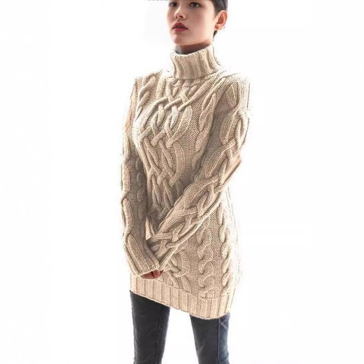 Damen Grobstrickpullover mit hohem Kragen und Zopfmuster Drune