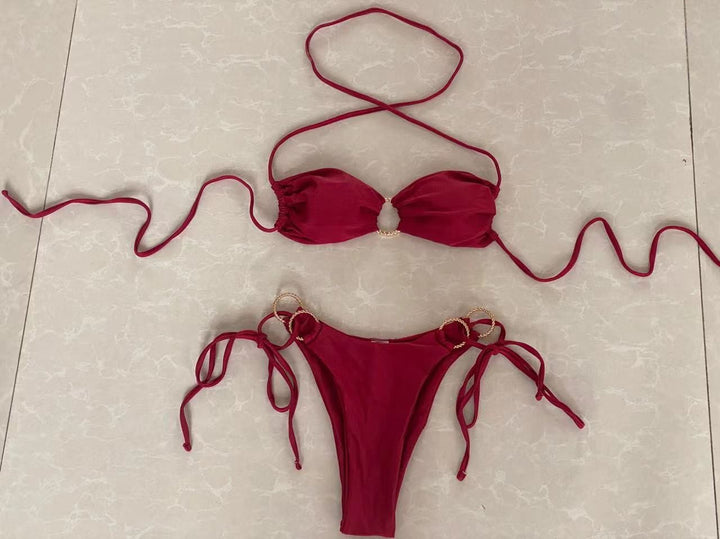 Damen Triangel-Bikini mit dekorativem Ringdetail Drune