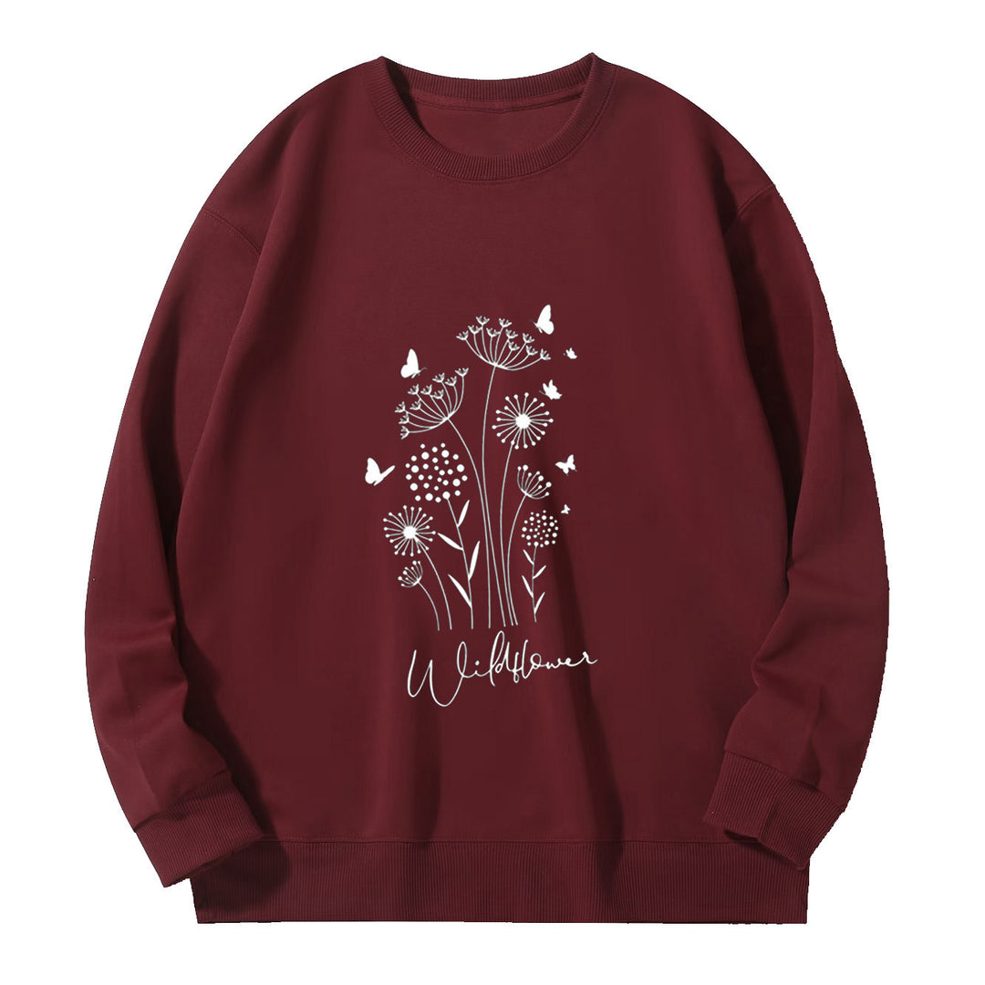 Damen Sweatshirt mit floralem Wildblumenprint und kuscheligem Innenfutter Drune