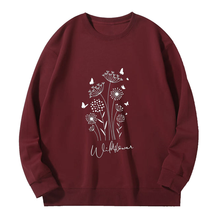 Damen Sweatshirt mit floralem Wildblumenprint und kuscheligem Innenfutter Drune