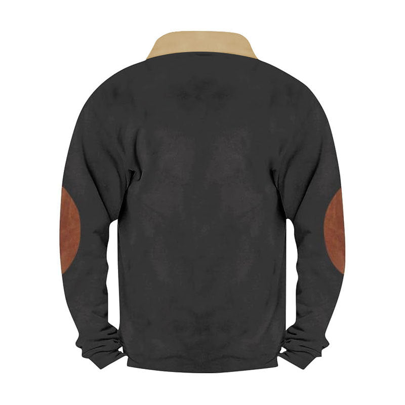 Herren Fleece-Pullover mit hohem Kragen und robusten Lederapplikationen Drune