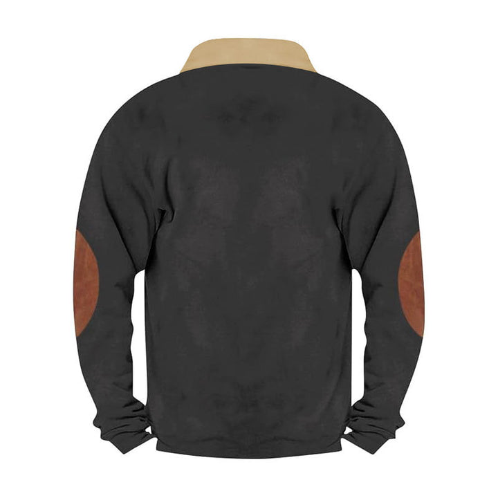 Herren Fleece-Pullover mit hohem Kragen und robusten Lederapplikationen Drune
