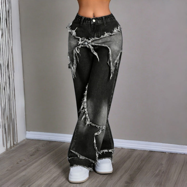 Damen Weite Jeans im modernen Destroyed-Look mit fransigen Details Drune