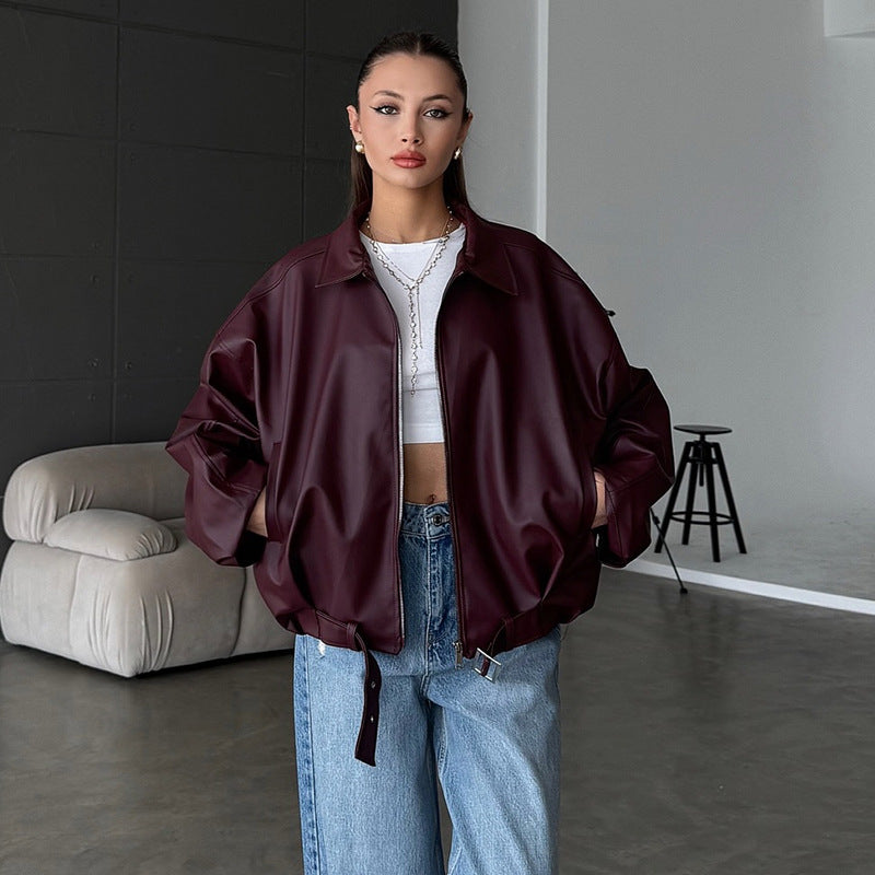 Damen elegante Kunstlederjacke Drune