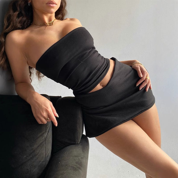 Damen Wickeloberteil und Minirock Set Drune