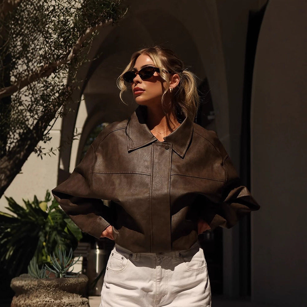 Damen Kunstlederjacke mit lässigem Oversized-Schnitt Drune