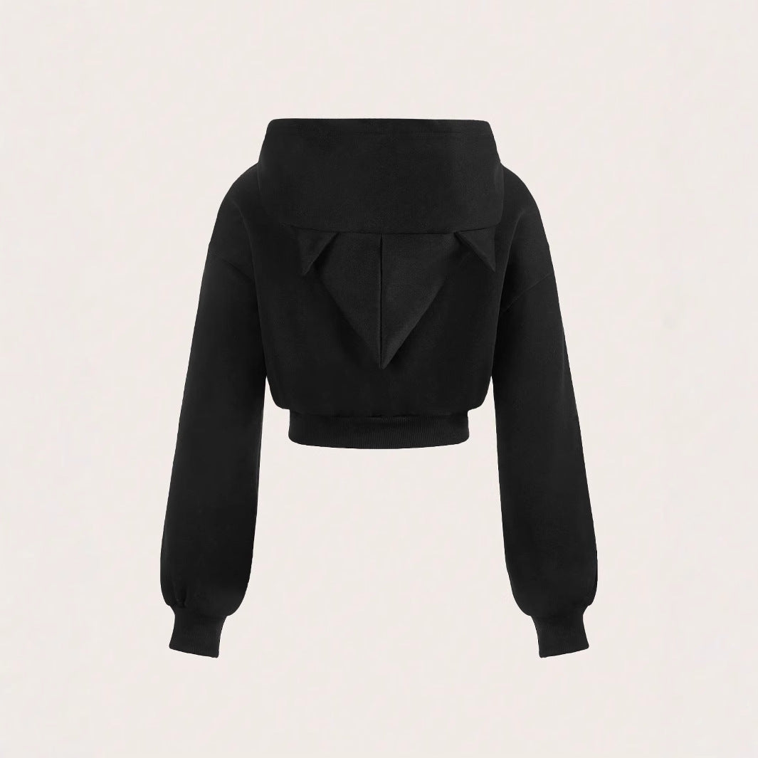 Damen cropped Hoodie mit innovativem Reißverschluss und voluminösen Ärmeln Drune