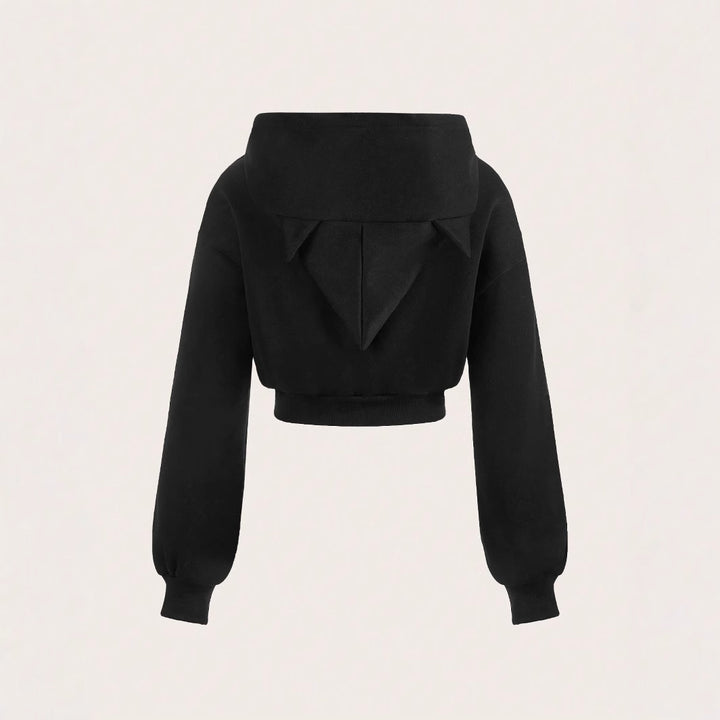 Damen cropped Hoodie mit innovativem Reißverschluss und voluminösen Ärmeln Drune