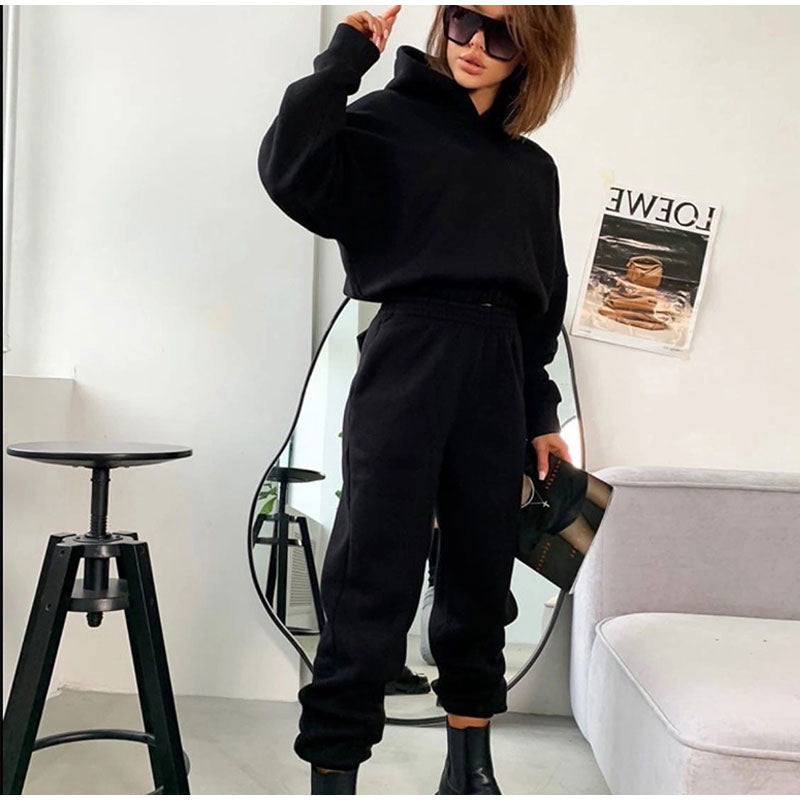 Damen nan kuscheliges Lounge-Set mit Kapuzenpullover und hoher Taillen-Jogginghose Drune
