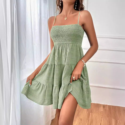 Damen Sommerliches Minikleid mit Raffungen und Trägern Drune