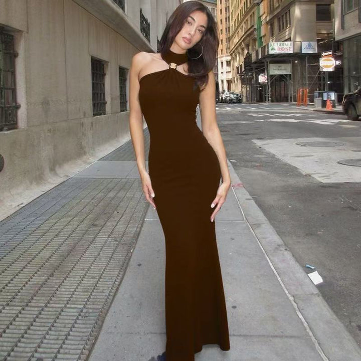 Damen Elegantes Maxikleid mit schickem Halsband und figurbetonendem Schnitt Drune