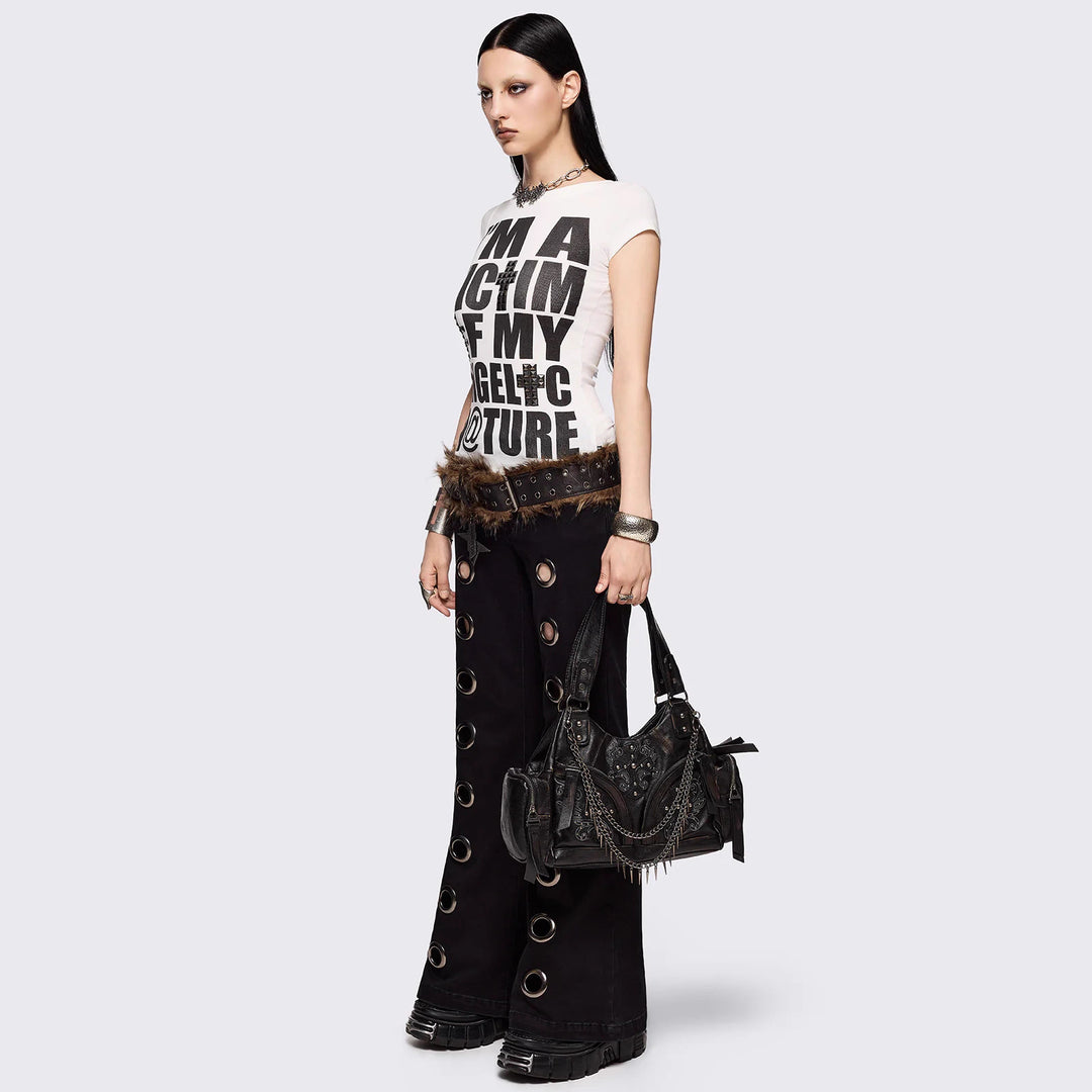 Damen Flared Jeans mit dekorativen Ösen Drune