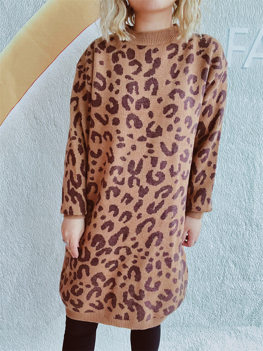 Damen Grobstrickkleid im modernen Leopardenmuster Drune