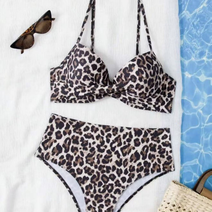 Damen Hoch tailliertes Bikini-Set mit gepolstertem Oberteil und animalischem Muster Drune