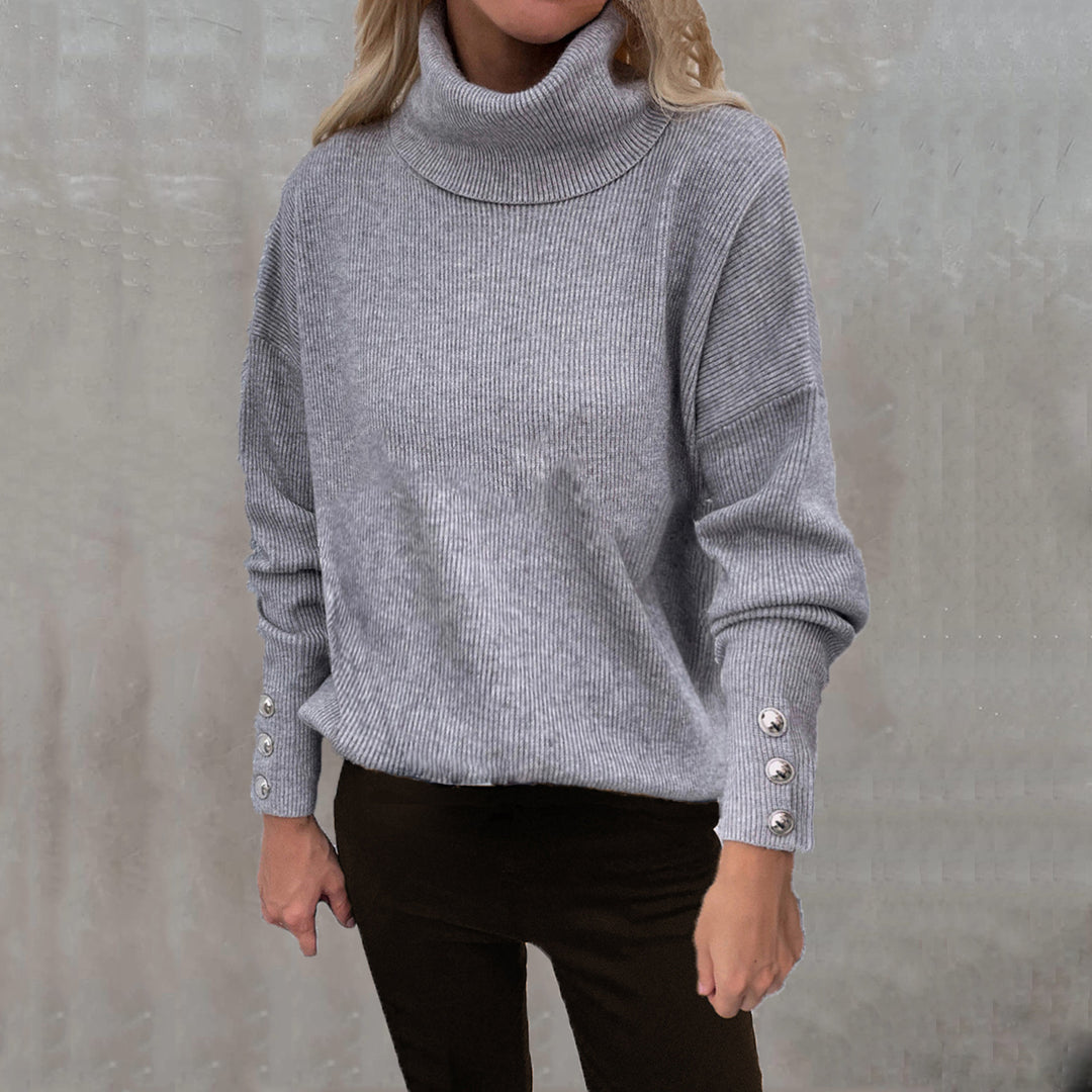 Damen Rollkragenpullover mit strukturiertem Design und Knopfdetails Drune