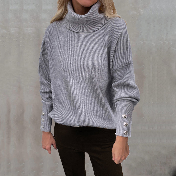 Damen Rollkragenpullover mit strukturiertem Design und Knopfdetails Drune