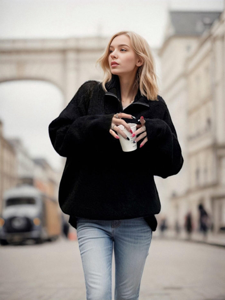 Damen weicher Halbzip-Pullover mit lässiger Passform und eleganter Stickerei Drune