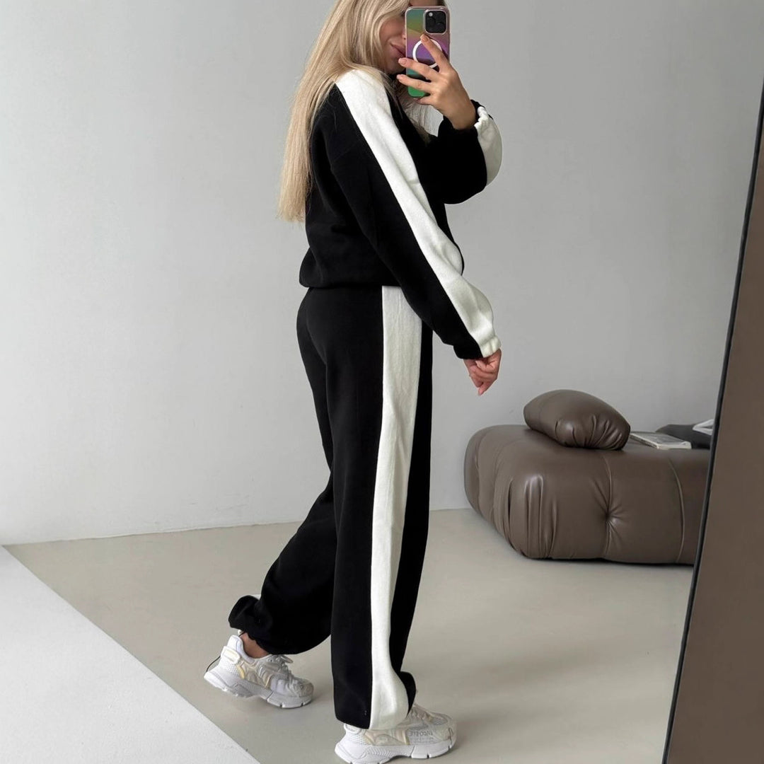 Damen sportlicher Fleece-Jogginganzug mit hohem Kragen und seitlichen Streifen Drune