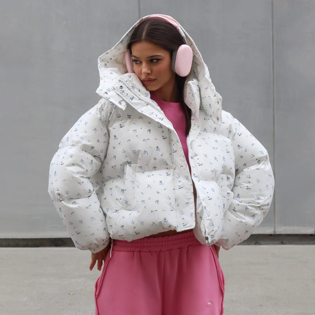 Damen Winterjacke mit floralen Mustern und voluminösen Ärmeln Drune