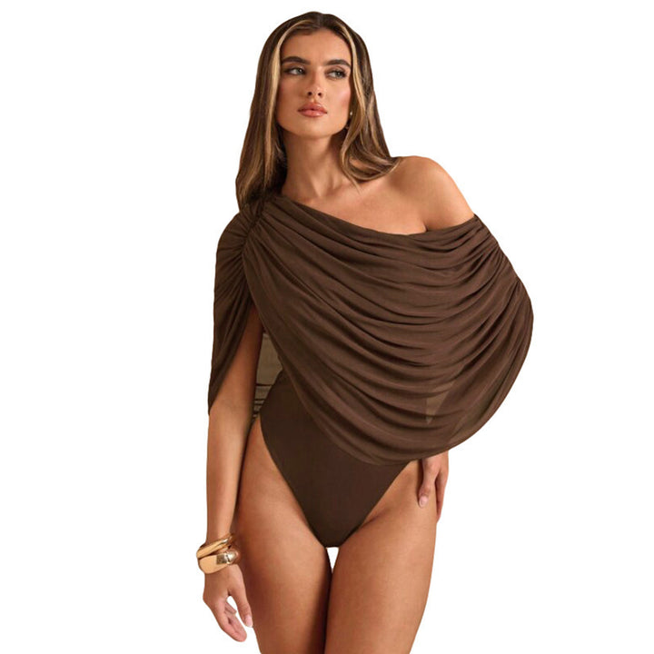 Damen Einseitiger Chiffon-Bodysuit mit Drapierungen Drune