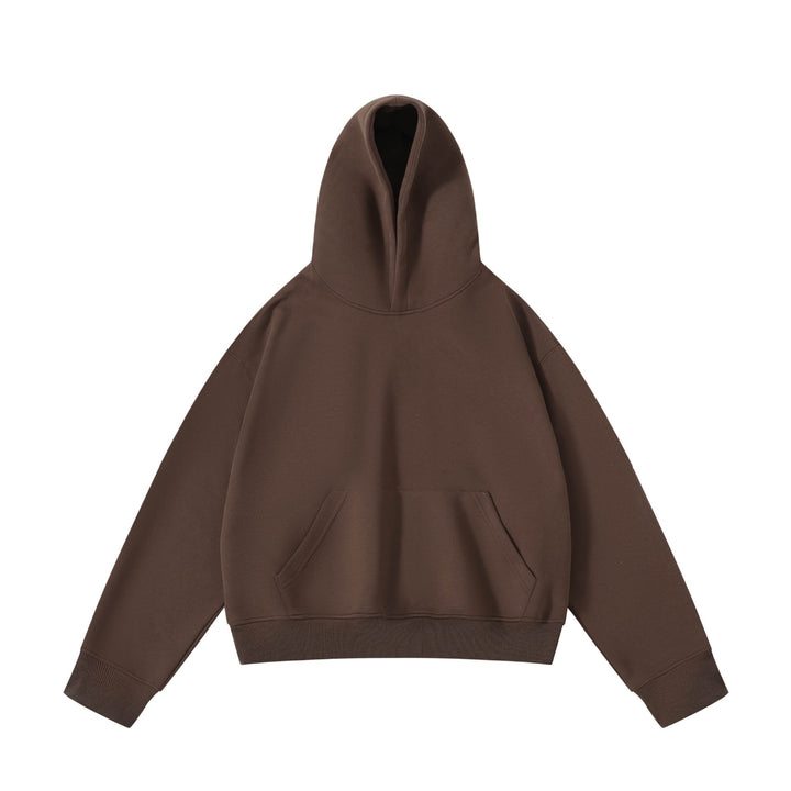Unisex schwerer Oversize-Kapuzenpullover mit doppellagiger Kapuze Kängurutasche und breitem Rippbund Drune