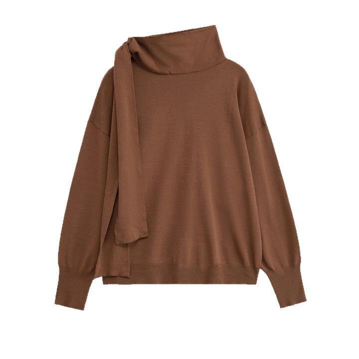 Damen lässiger Strickpullover mit asymmetrischem Kragen Drune