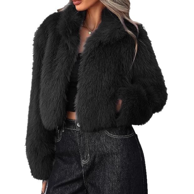 Damen Flauschige kurz geschnittene Kunstpelzjacke Drune