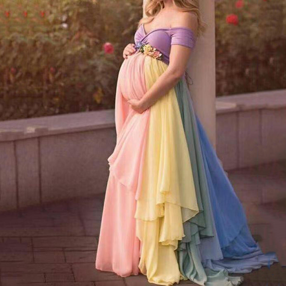 Damen Elegantes Maxikleid für Schwangere mit schulterfreiem Design Drune
