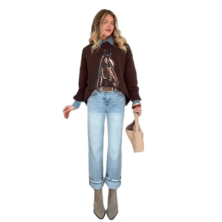 Damen Sweatshirt mit kunstvollem Tiermotiv und lässigem Schnitt Drune