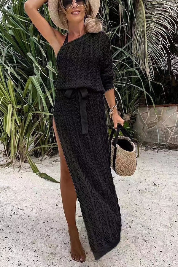Damen Sommerliches Maxi-Kleid mit asymmetrischem Schnitt und lässigem Bindegürtel Drune