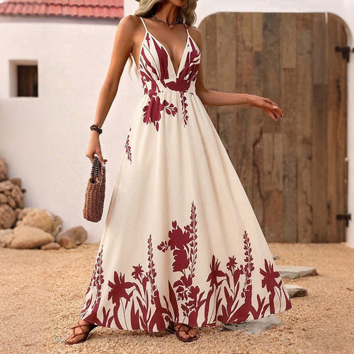 Damen Maxikleid mit tiefem V-Ausschnitt und floraler Applikation Drune
