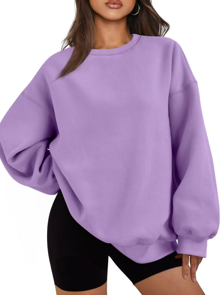 Damen nan Oversized Rundhals-Sweatshirt mit überschnittener Schulter, weichem Fleece-Innenfutter und gerippten Bündchen Drune