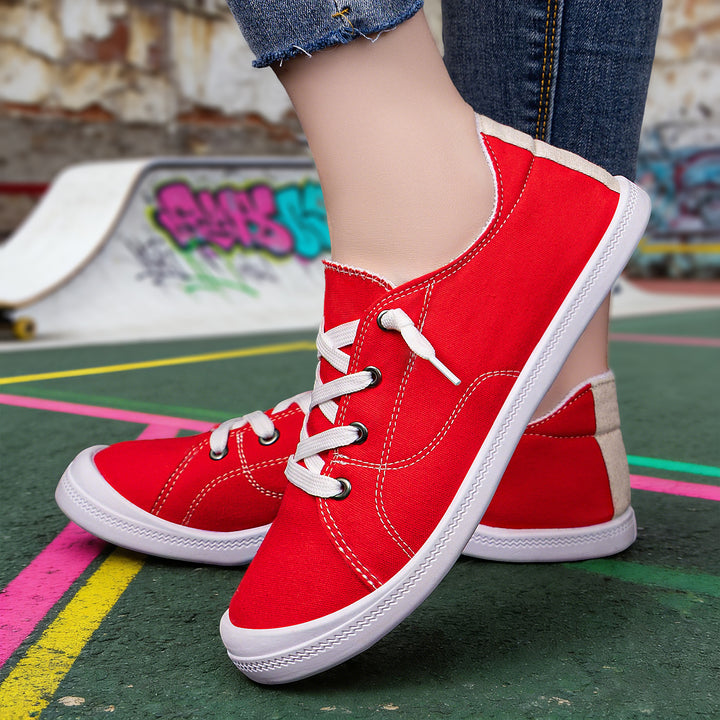 Damen nan klassische Canvas-Sneaker low-top mit verstärkter Gummisohle, Metallösen und gepolstertem Fersenkragen Drune