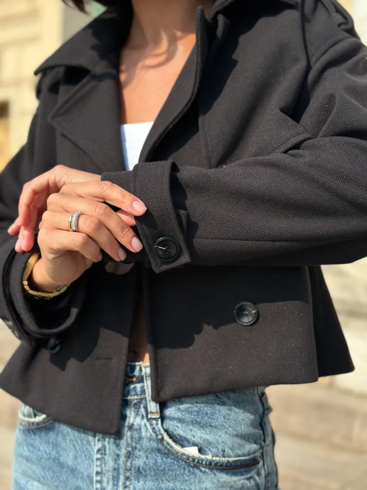 Damen Modische Kurzjacke mit doppelter Knopfleiste und lässigem Schnitt Drune