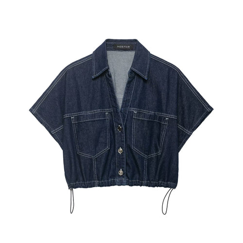Damen Oversize Denim-Bluse mit praktischen Taschen und elastischem Saum Drune